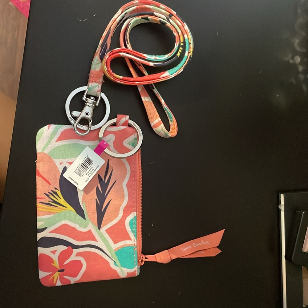 Vera Bradley Coral Floral Pattern Zip ID with matching Lanyard